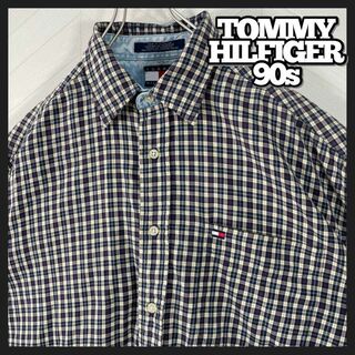 トミーヒルフィガー(TOMMY HILFIGER)の90s トミー ヒルフィガー チェック シャツ 長袖 刺繍ロゴ ワンポイント(シャツ)