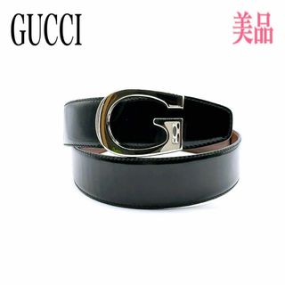 グッチ(Gucci)のGUCCI グッチ レザー ベルト リバーシブル ブラック×シルバー G 本革(ベルト)