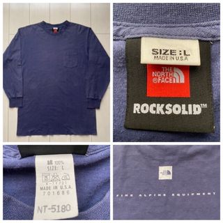 ザノースフェイス(THE NORTH FACE)の90s USA製 THE NORTH FACE rock solid 紺 XL(Tシャツ/カットソー(七分/長袖))