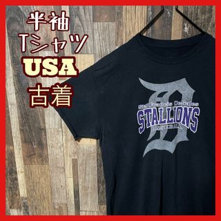 ブラック L チームロゴ スポーツ メンズ USA古着 半袖 Tシャツ(Tシャツ/カットソー(半袖/袖なし))