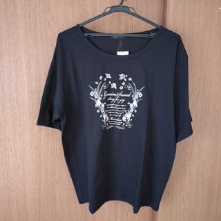 新品 未使用 プリント トップス 半袖 Tシャツ レディース ４Ｌサイズ 黒色(Tシャツ(半袖/袖なし))