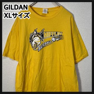 GILDAN - 【ギルダン】半袖Tシャツ　カレッジロゴ　馬　野球　デカロゴ　イエロー74