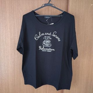 新品 未使用 プリント トップス 半袖 Tシャツ レディース ３Ｌサイズ 黒色(Tシャツ(半袖/袖なし))