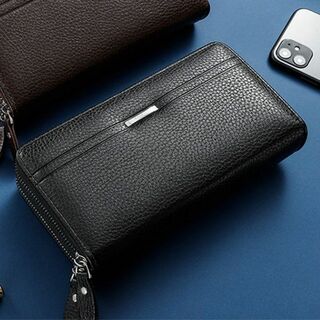 ◆ 新品 ◆ ダブルジップ大容量クラッチバッグ長財布ブラック黒(長財布)