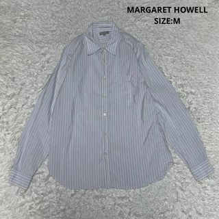 マーガレットハウエル(MARGARET HOWELL)のマーガレットハウエル ストライプ シャツ 長袖 日本製 サイズM グレー×ピンク(シャツ)