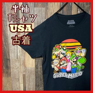 メンズ キャラクター マリオ ゲーム S ブラック ネイビー 半袖 Tシャツ(Tシャツ/カットソー(半袖/袖なし))