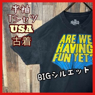 メンズ XL 大判 プリント ブラック ゆるだぼ USA古着 半袖 Tシャツ(Tシャツ/カットソー(半袖/袖なし))