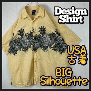 USA古着 柄シャツ オープンカラー シャツ パイナップル 総柄 超ビックサイズ(シャツ)