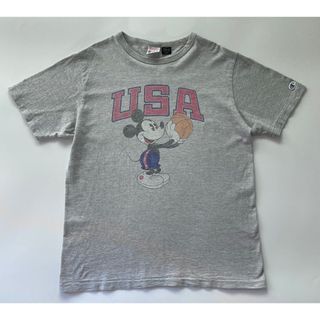 Champion × Disney 半袖Tシャツ "USA" グレー L