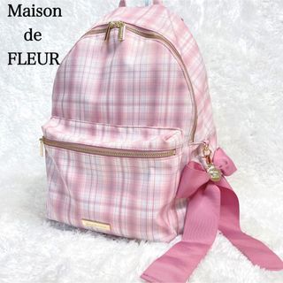 Maison de FLEUR - 美品✨メゾンドフルール　チェックリボンラウンドリュック　ピンク　リボン　チャーム