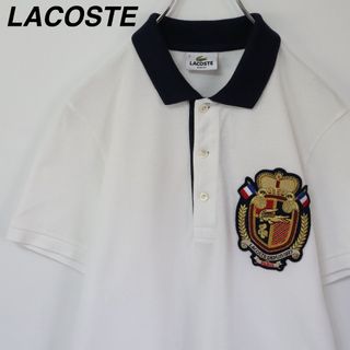 LACOSTE - 【希少】ラコステ／ポロシャツ　ワッペン　刺繍ロゴ　ビッグロゴ　鹿の子　サイズ２