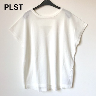 プラステ(PLST)のPLST コットンニット半袖カットソー　M　ホワイト(カットソー(半袖/袖なし))