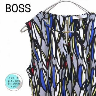 ヒューゴボス(HUGO BOSS)のHUGO BOSS ヒューゴボス チュニック ノースリーブ 柄 トップス XS(シャツ/ブラウス(半袖/袖なし))