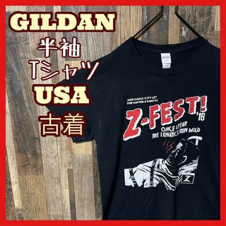 ギルタン(GILDAN)の大判 L プリント ギルダン メンズ ブラック USA古着 半袖 Tシャツ(Tシャツ/カットソー(半袖/袖なし))