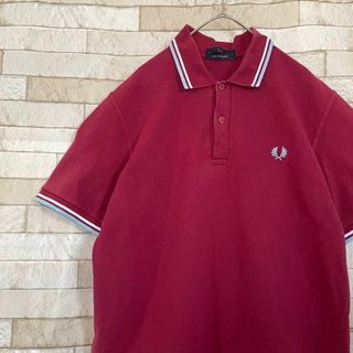 フレッドペリー(FRED PERRY)のフレッドペリー イングランド製 ポロシャツ 半袖 刺繍 ボルドー 白 青 M(ポロシャツ)