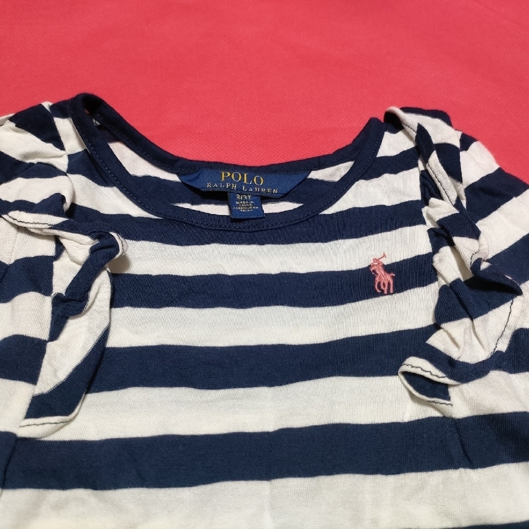 POLO RALPH LAUREN(ポロラルフローレン)の【ポロラルフローレン】肩フリル ボーダー ロンＴ キッズ/ベビー/マタニティのキッズ服女の子用(90cm~)(Tシャツ/カットソー)の商品写真