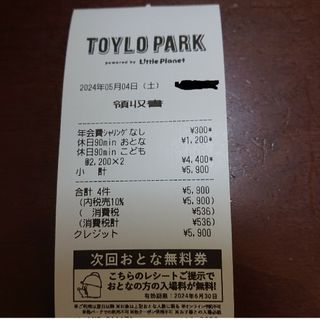 TOYLO PARK リトルプラネット 大和鶴間 大人 無料券(遊園地/テーマパーク)