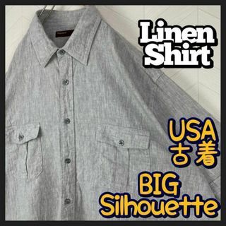 リネン 麻 シャツ ポケット付き 無地 ビックサイズ 半袖 ゆるだぼ USA古着(シャツ)