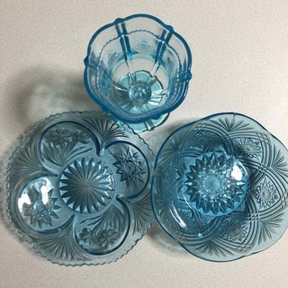 レトロポップ ガラス皿2枚+グラス(食器)