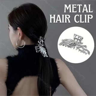 ヘアクリップ バンス バレッタ メタリック ウォーターフロー シルバー 大きめ(バレッタ/ヘアクリップ)