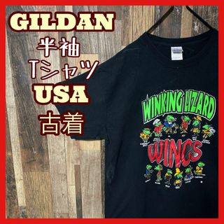 ギルタン(GILDAN)のアニマル カレッジロゴ風 L ギルダン メンズ ブラック 古着 半袖 Tシャツ(Tシャツ/カットソー(半袖/袖なし))