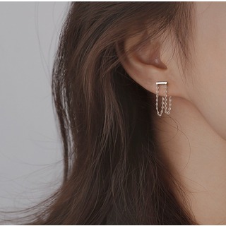 silverピアス チェーン 耳飾り 韓国ファッション 耳線 デザイン感(ピアス)