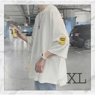 メンズ オーバーサイズ Tシャツ ストリート ビックシルエット 韓国 白 XL(Tシャツ/カットソー(半袖/袖なし))