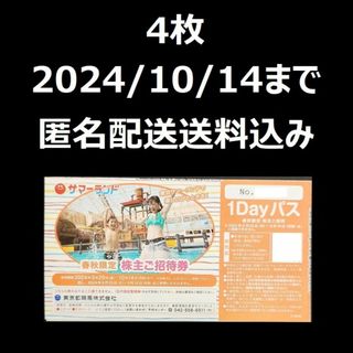 東京都競馬　株主優待　東京サマーランド　春秋限定　1Dayパス　4枚(その他)