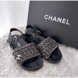 シャネル チェーン ロゴ フラットシューズ サンダル ミュール CHANEL 靴(サンダル)