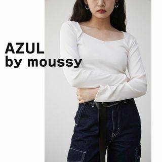 アズールバイマウジー(AZUL by moussy)のAZUL by moussy　アズール　マウジー　カットソー　長袖　リブ　白(カットソー(長袖/七分))