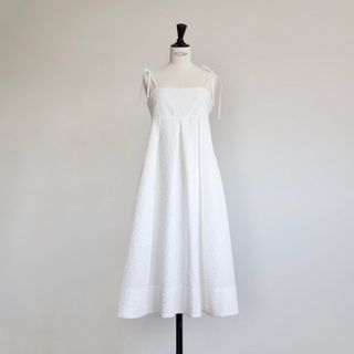  Jacquard Cami OnePiece White(ひざ丈ワンピース)