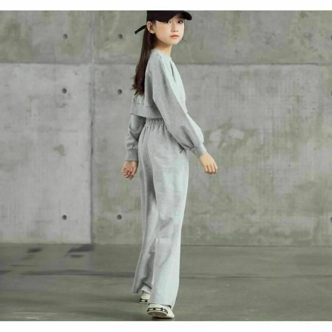 スウェット パーカー セットアップ 上下 150 ダンス 韓国 子供服 グレー キッズ/ベビー/マタニティのキッズ服女の子用(90cm~)(Tシャツ/カットソー)の商品写真