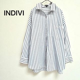 INDIVI - 【美品】INDIVI インディヴィ ストライプ 長袖 シャツ ブラウス オフィス