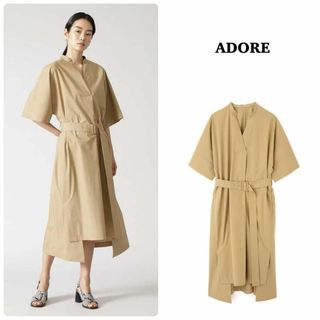 アドーア(ADORE)の【ADORE】クールタイプライターワンピース　Vネック　ウエストベルト　38(ロングワンピース/マキシワンピース)