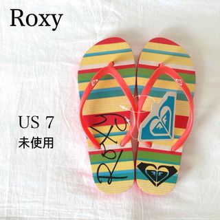 ロキシー(Roxy)のロキシー Roxy★ビーチサンダル ピンク ボーダー柄 US7 UK5 未使用(ビーチサンダル)