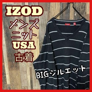 アイゾッド ボーダー XL ブラック メンズ セーター ニット USA古着 長袖(ニット/セーター)