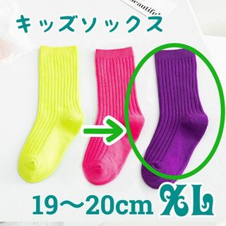 XL パープル キッズソックス 1足のみ ネオンカラー 19-20 靴下 蛍光(靴下/タイツ)