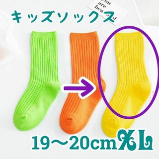 XL 黄色 キッズソックス 1足のみ ネオンカラー 19-20 靴下 蛍光(靴下/タイツ)