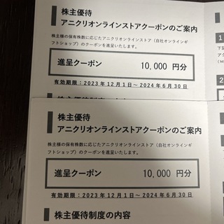 エスクリ株主優待　アニクリ　オンラインストアクーポン20000円分(その他)