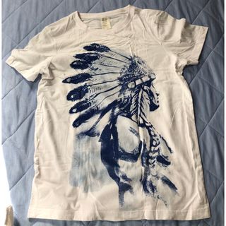 サマーtシャツ　サーフ　酋長　男らしさ　インディアン Mサイズ 夏T ブルー あ(Tシャツ/カットソー(半袖/袖なし))