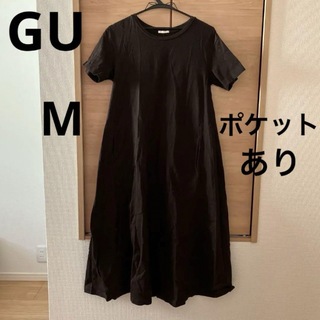 半袖　黒ワンピース　GU(ロングワンピース/マキシワンピース)