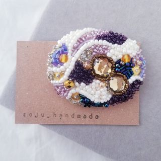 天の川ブローチ　ビーズ刺繍　ブローチ(コサージュ/ブローチ)