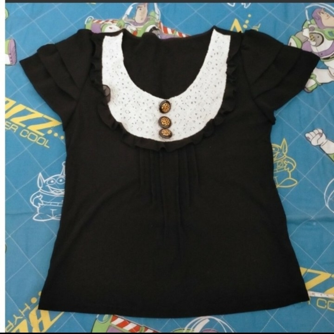 黒トップス＆ギンガムチェックのシースルーブラウス レディースのトップス(シャツ/ブラウス(半袖/袖なし))の商品写真