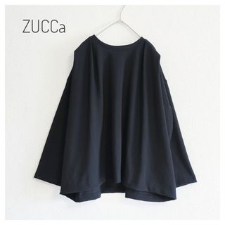 ズッカ(ZUCCa)の美品 ZUCCa ズッカ タック ドレープ プルオーバー ウォッシャブル 黒 M(カットソー(長袖/七分))