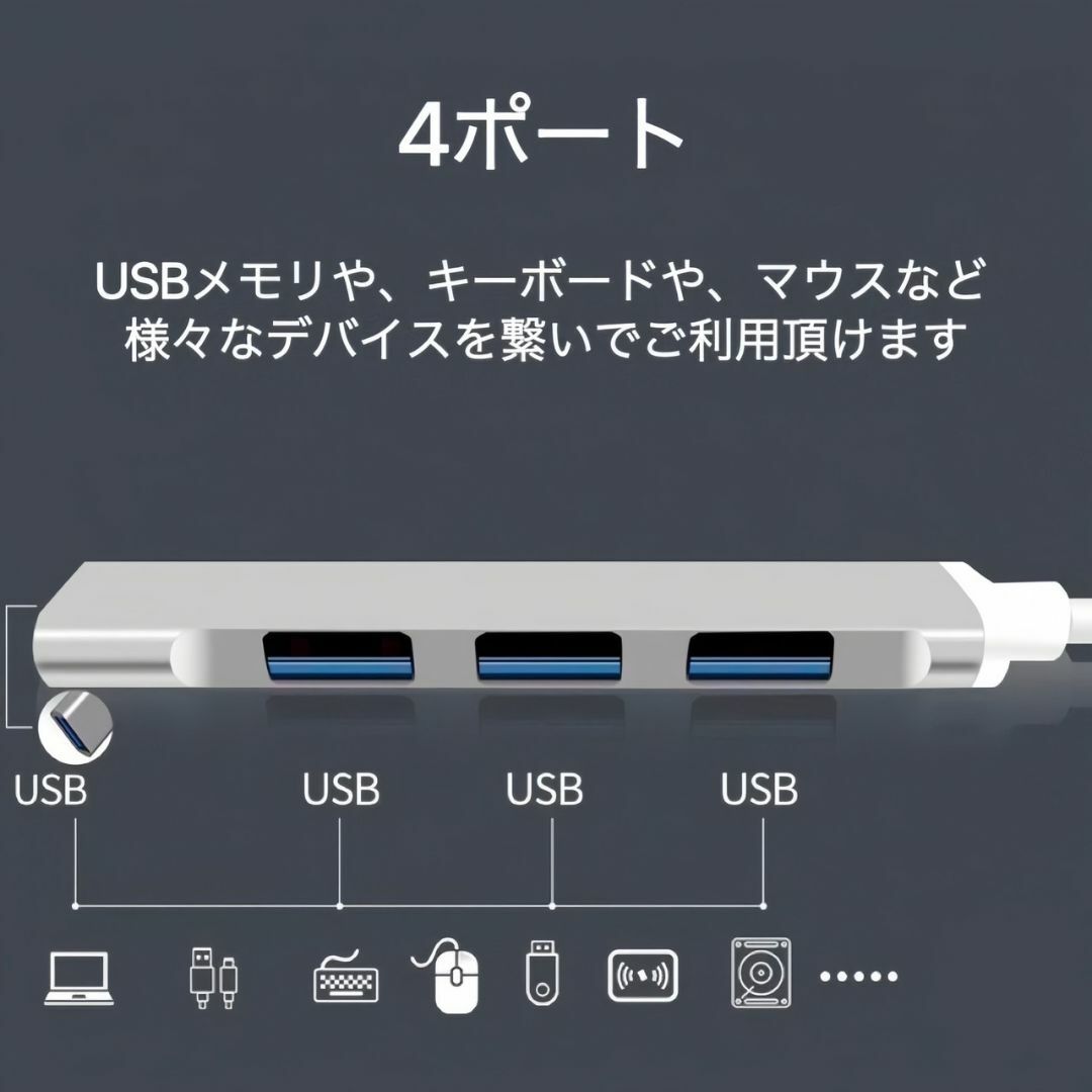 Type-Cハブ 4ポート Type-C ハブ USB HUB 高速 10cm スマホ/家電/カメラのPC/タブレット(PC周辺機器)の商品写真