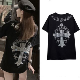 キラキララインストーン付き　tシャツ  クロス　十字架柄　大きいサイズ(Tシャツ(半袖/袖なし))