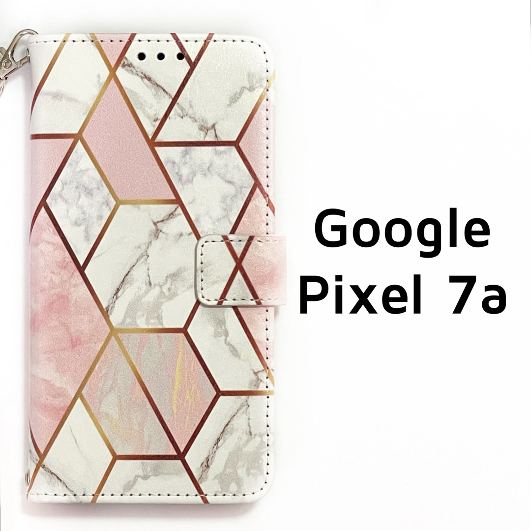Google Pixel 7a 白 ピンク 大理石柄 手帳 ストラップ スマホ/家電/カメラのスマホアクセサリー(Androidケース)の商品写真