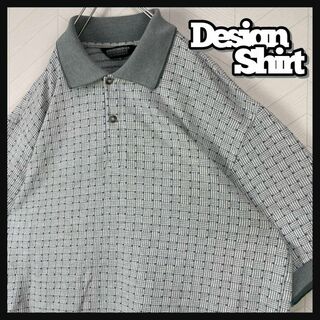 USA古着 90s デザイン ポロシャツ 総柄 オーバーサイズ 編み柄 半袖(ポロシャツ)