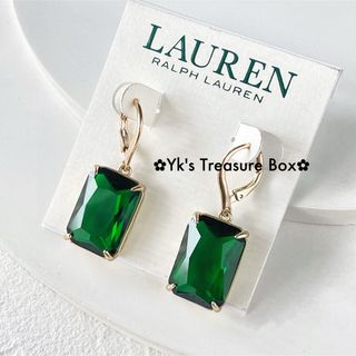 ラルフローレン(Ralph Lauren)のU513/RALPH LAUREN/グリーン緑矩形クリスタルゴールドピアス(ブレスレット/バングル)