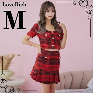 ジュエルズ(JEWELS)のLoveRich チェック 半袖 セットアップ キャバドレス M レッド(ミニドレス)